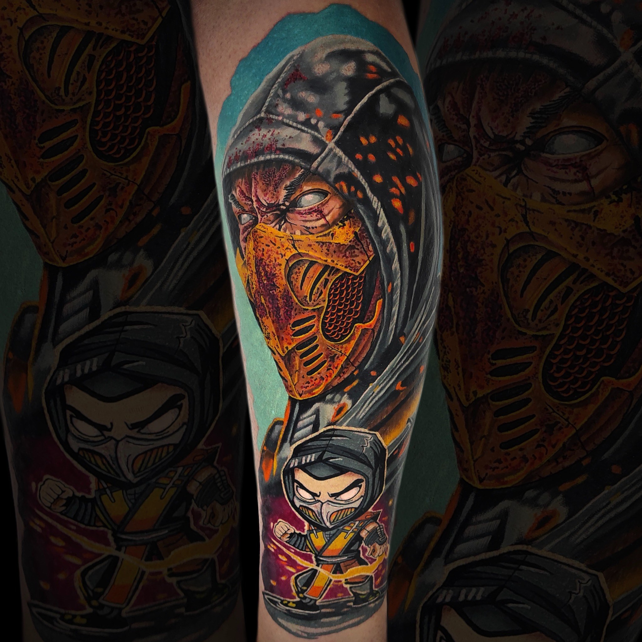 Kolorowy tatuaż Scorpion Mortal Kombat w stylu popkulturowym - DINKZ ART Kolorowy tatuaż Scorpion Mortal Kombat w stylu popkulturowym - DINKZ ART