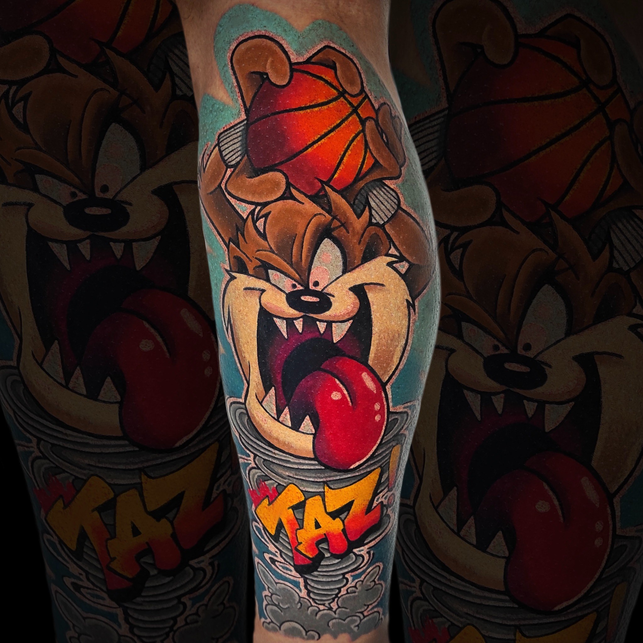 Kolorowy tatuaż Taz Looney Tunes w stylu cartoon - DINKZ ART Kolorowy tatuaż Taz Looney Tunes w stylu cartoon - DINKZ ART