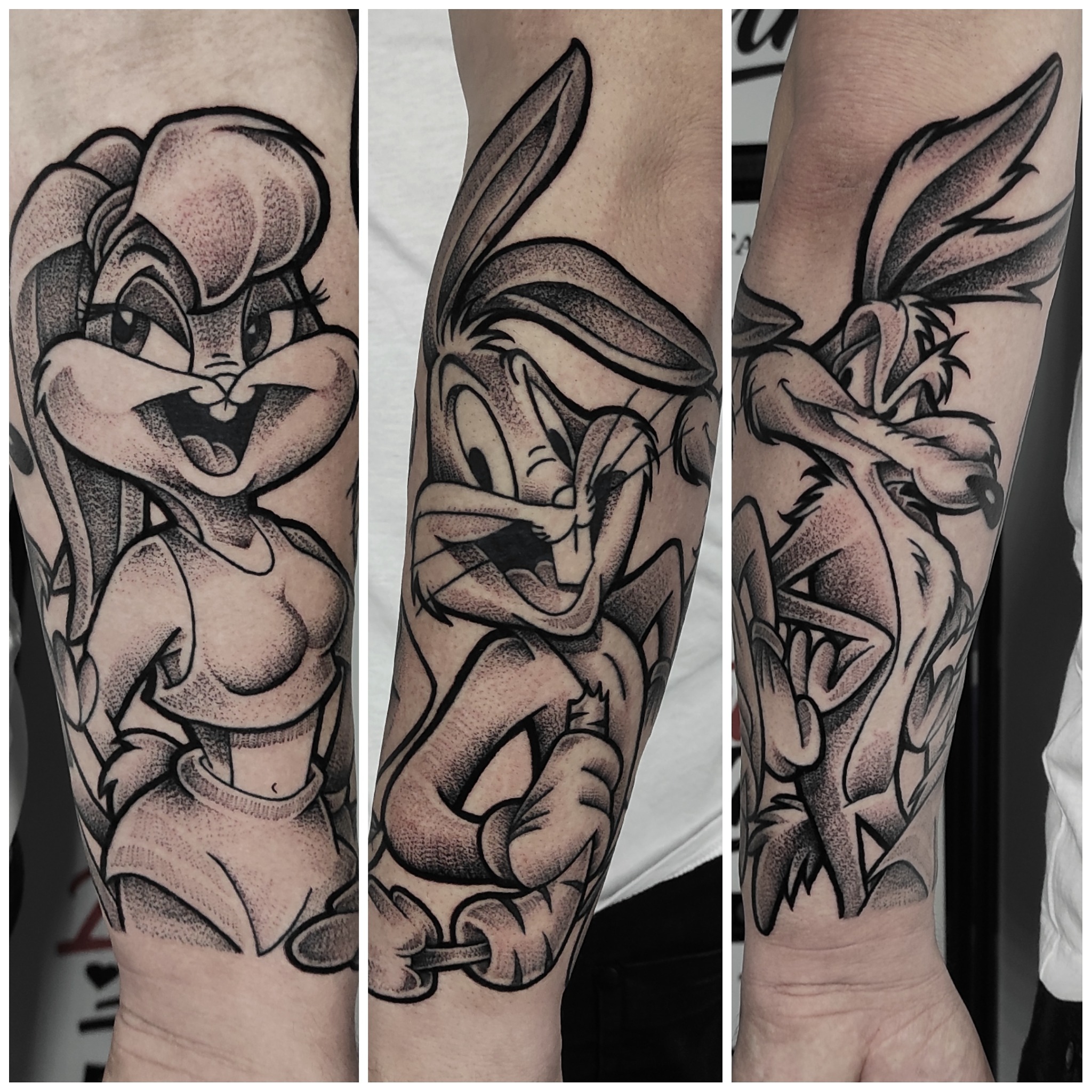 Tatuaż Bugs Bunny, Lola Bunny i Wiluś E. Kojot - DINKZ ART Tatuaż Bugs Bunny, Lola Bunny i Wiluś E. Kojot - DINKZ ART